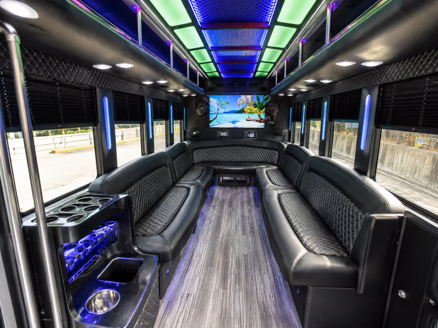 manchester 18 passenger party bus inside